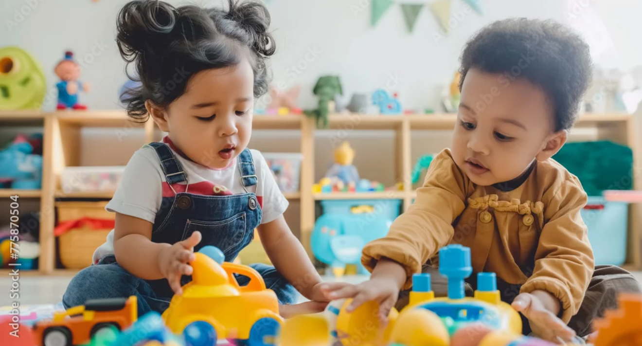 Toddlers playing with educational toys